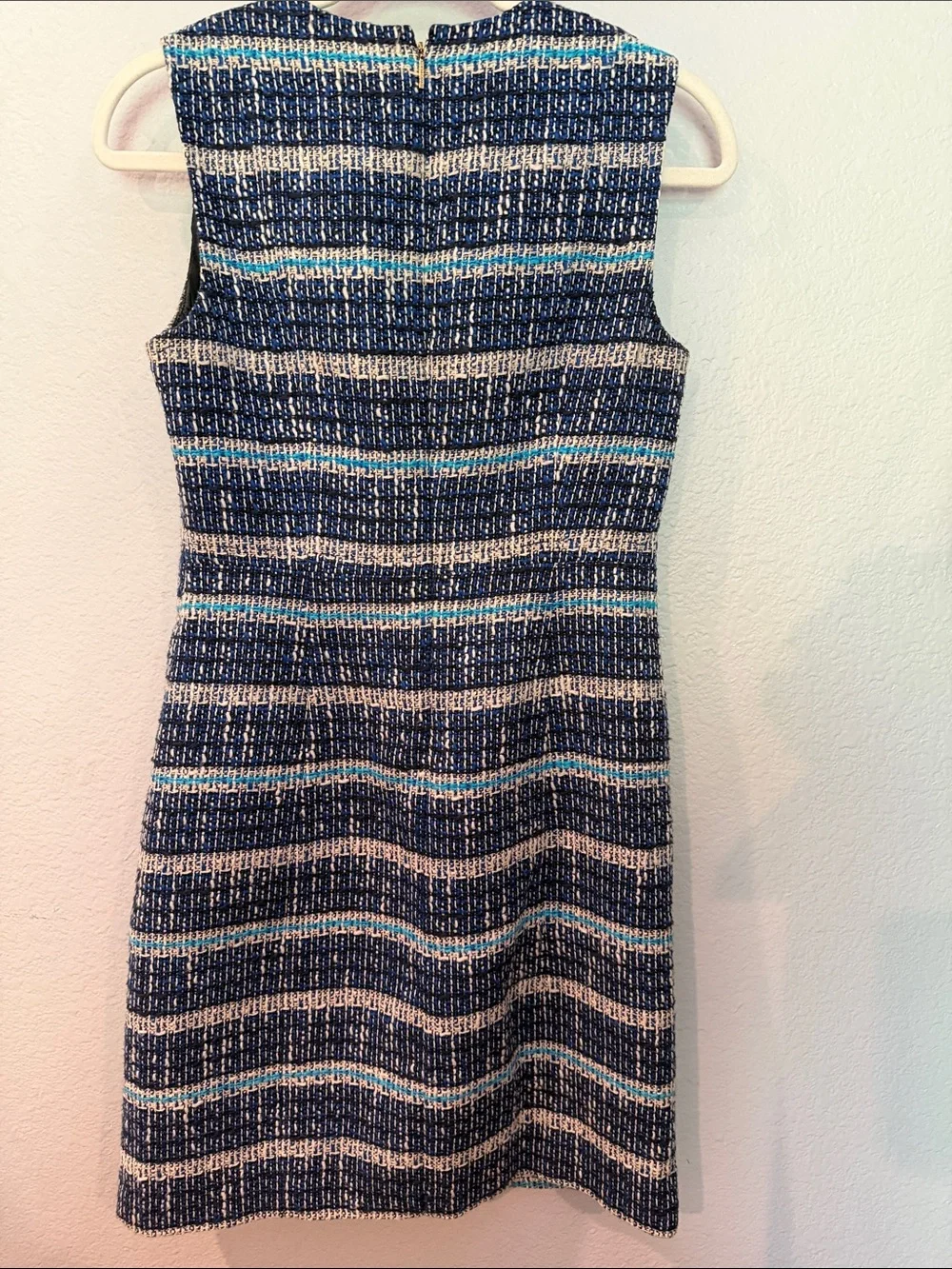 Tory Burch Striped Tweed Sheath Dress in Navy, Cream & Aqua